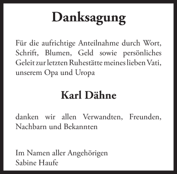 Traueranzeige von Karl Dähne von Tagesspiegel