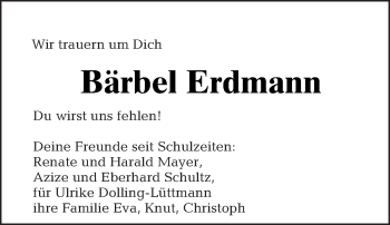 Traueranzeige von Bärbel Erdmann von Tagesspiegel