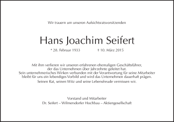 Traueranzeige von Hans Joachim Seifert von Tagesspiegel