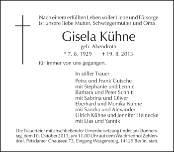 Traueranzeige von Gisela Kühne von Tagesspiegel