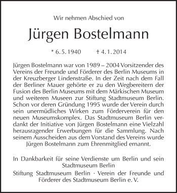 Traueranzeige von Jürgen Bostelmann von Tagesspiegel