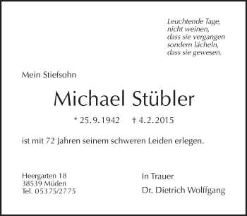 Traueranzeige von Michael Stübler von Tagesspiegel