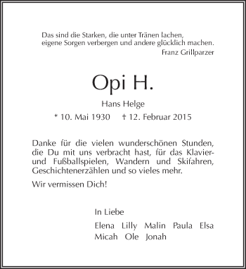 Traueranzeige von Hans Helge von Tagesspiegel