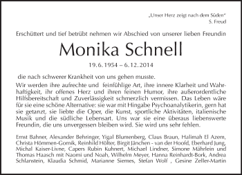 Traueranzeige von Monika Schnell von Tagesspiegel