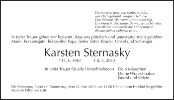 Traueranzeige von Karsten Sternasky von Tagesspiegel