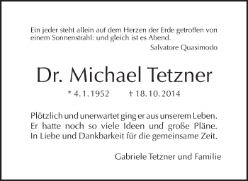 Traueranzeige von Michael Tetzner von Tagesspiegel