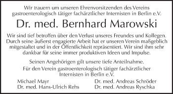 Traueranzeige von Bernhard Marowski von Tagesspiegel