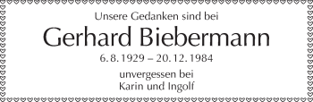 Traueranzeige von Gerhard Biebermann von Tagesspiegel