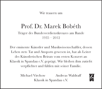 Traueranzeige von Marek Bobéth von Tagesspiegel