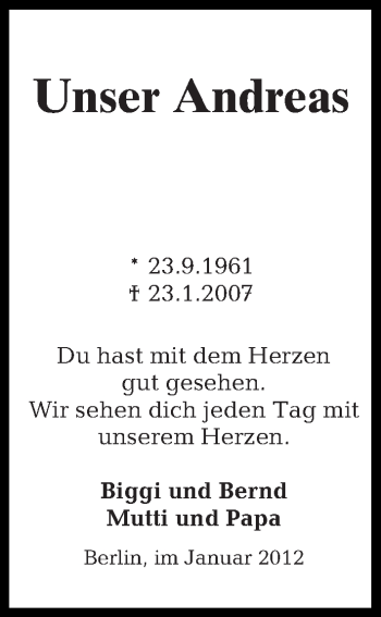 Traueranzeige von Unser Andreas von Tagesspiegel