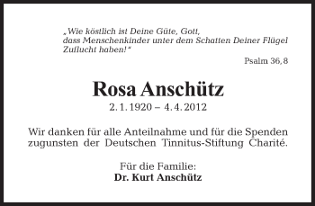 Traueranzeige von Rosa Anschütz von Tagesspiegel