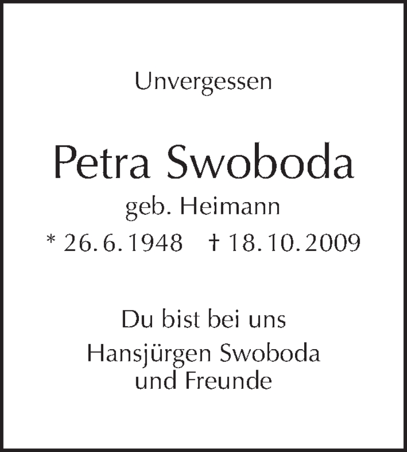  Traueranzeige für Petra Swoboda vom 19.10.2014 aus Tagesspiegel