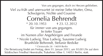 Traueranzeige von Cornelia Behrendt von Tagesspiegel