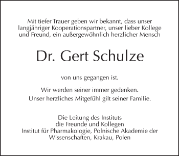 Traueranzeige von Gert Schulze von Tagesspiegel