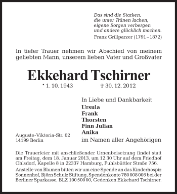 Traueranzeige von Ekkehard Tschirner von Tagesspiegel