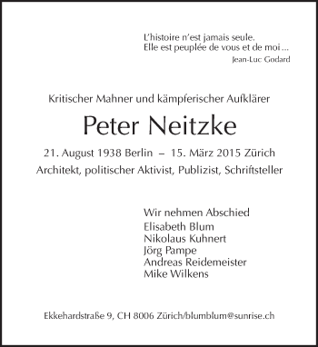 Traueranzeige von Peter Neitzke von Tagesspiegel