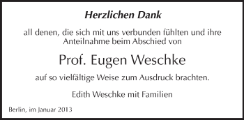 Traueranzeige von Eugen Weschke von Tagesspiegel