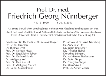 Traueranzeige von Friedrich Georg Nürnberger von Tagesspiegel