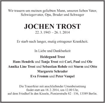 Traueranzeige von Jochen Trost von Tagesspiegel