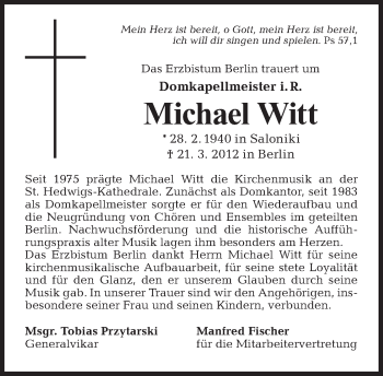 Traueranzeige von Michael Witt von Tagesspiegel