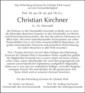 Traueranzeige von Christian Kirchner von Tagesspiegel