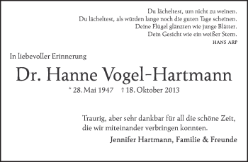 Traueranzeige von Hanne Vogel-Hartmann von Tagesspiegel