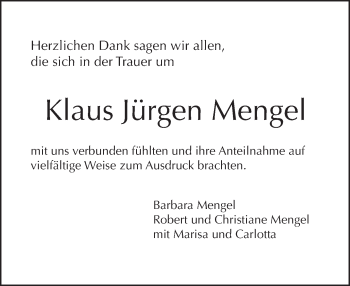 Traueranzeige von Klaus Jürgen Mengel von Tagesspiegel