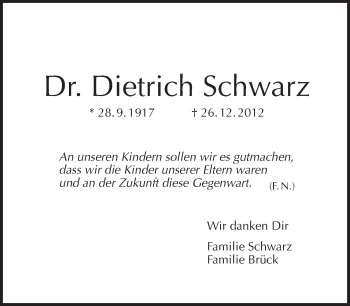 Traueranzeige von Dietrich Schwarz von Tagesspiegel