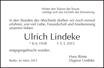 Traueranzeige von Ulrich Lindeke von Tagesspiegel