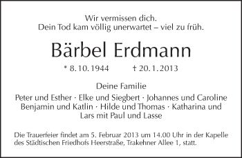 Traueranzeige von Bärbel Erdmann von Tagesspiegel