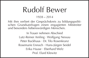 Traueranzeige von Rudolf Bewer von Tagesspiegel
