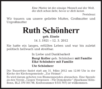Traueranzeige von Ruth Schönherr von Tagesspiegel