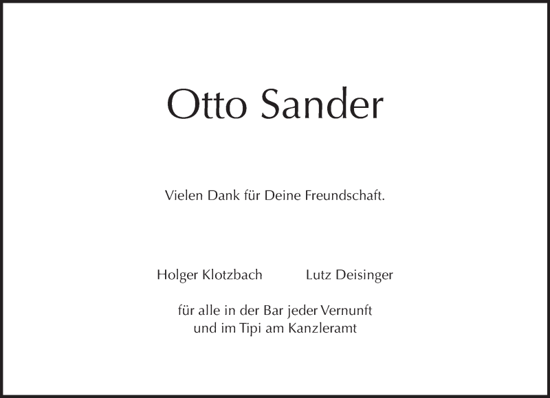  Traueranzeige für Otto Sander vom 15.09.2013 aus Tagesspiegel