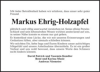 Traueranzeige von Markus Ehrig-Holzapfel von Tagesspiegel