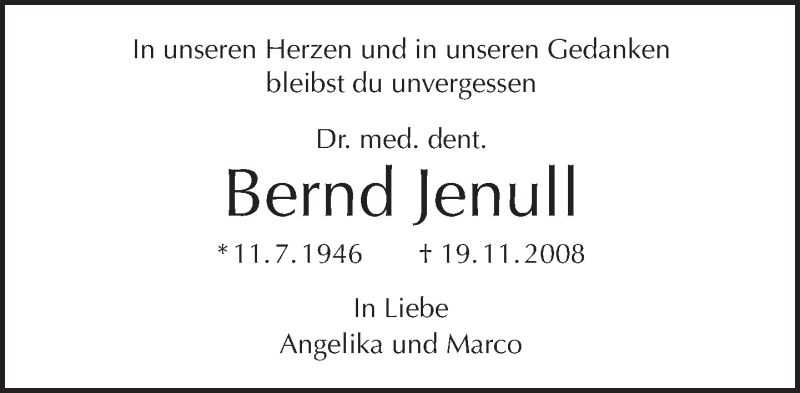  Traueranzeige für Bernd Jenull vom 19.11.2013 aus Tagesspiegel