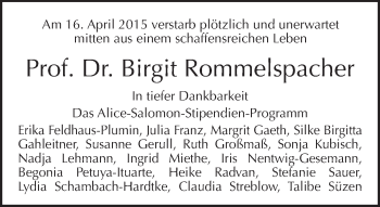 Traueranzeige von Birgit Rommelspacher von Tagesspiegel