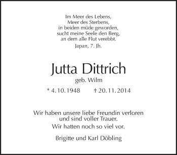 Traueranzeige von Jutta Dittrich von Tagesspiegel