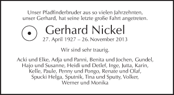 Traueranzeige von Gerhard Nickel von Tagesspiegel