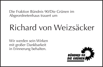Traueranzeige von Richard von Weizsäcker von Tagesspiegel
