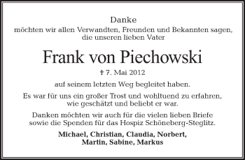 Traueranzeige von Frank von Piechowski von Tagesspiegel