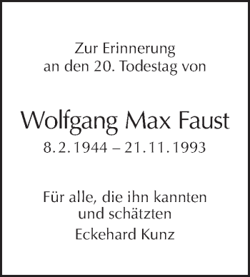 Traueranzeige von Wolfgang Max Faust von Tagesspiegel