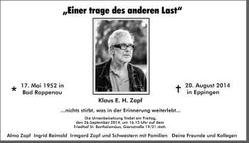 Traueranzeige von Klaus E. H. Zapf von Tagesspiegel