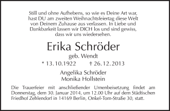 Traueranzeige von Erika Schröder von Tagesspiegel