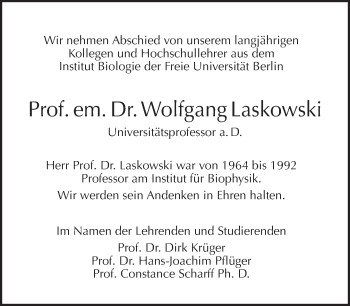 Traueranzeige von Wolfgang Laskowski von Tagesspiegel