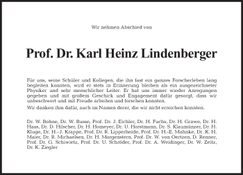 Traueranzeige von Karl Heinz Lindenberger von Tagesspiegel