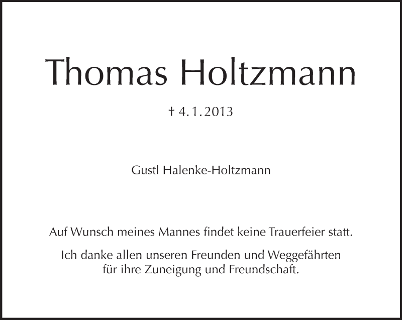  Traueranzeige für Thomas Holtzmann vom 09.01.2013 aus Tagesspiegel
