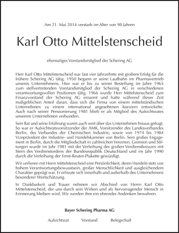 Traueranzeige von Karl Otto Mittelstenscheid von Tagesspiegel