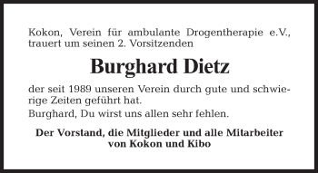 Traueranzeige von Burghard Dietz von Tagesspiegel