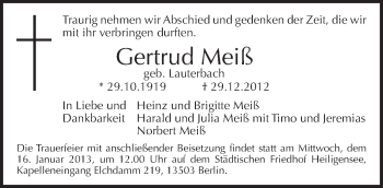 Traueranzeige von Gertrud Meiß von Tagesspiegel