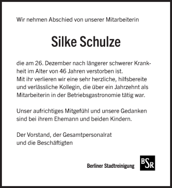 Traueranzeige von Silke Schulze von Tagesspiegel